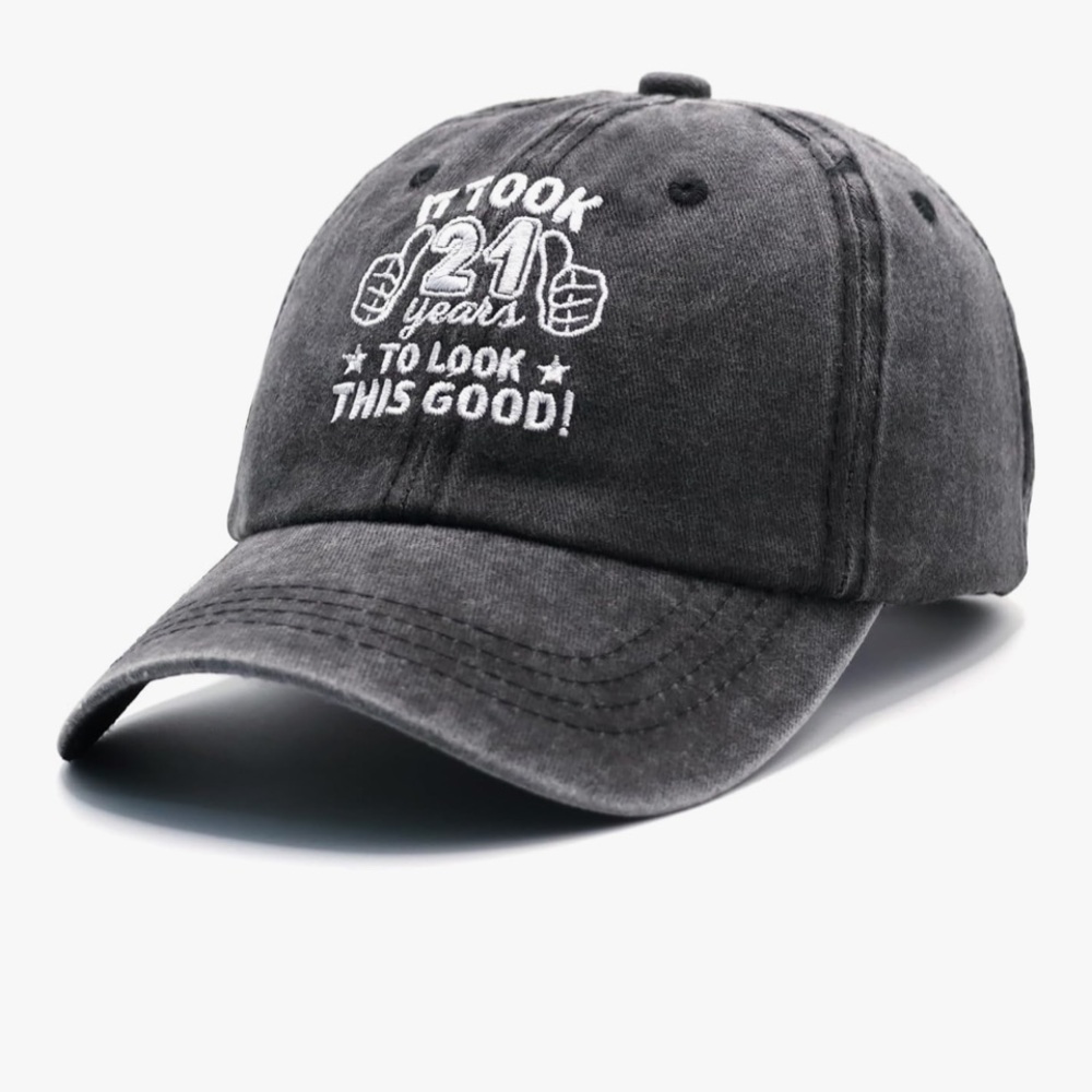 12 Vintage-Style "21 Years To Look This Good" Embroidered Baseball Cap Charcoal